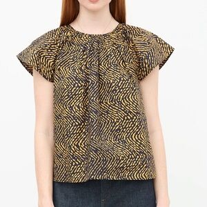 Ulla Johnson Macie Flutter Sleeve Print Top Blouse